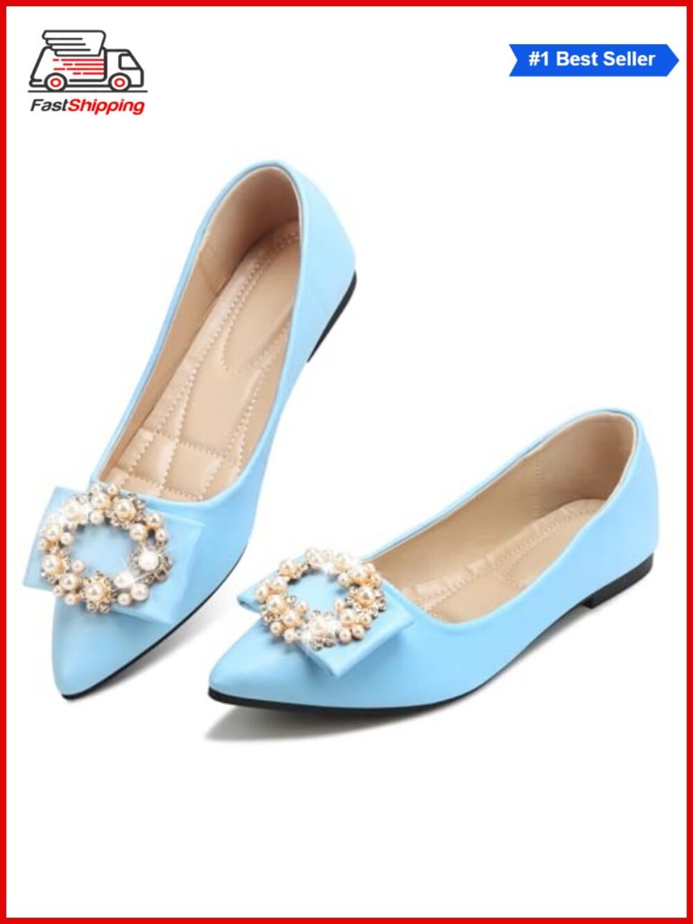 Women's Pointed Toe Faux Suede Pearl Flats Comfort Dress Shoes